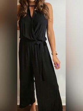 Joe B Black Wide-Leg Sleeveless Jumpsuit with Tie Waist